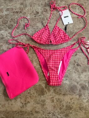 TRIANGL Pink Gingham Triangle Bikini Set
